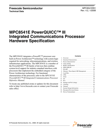 datasheet for MPC8541EPXAQF by Freescale datasheet for MPC8541EPXAQF by Freescale