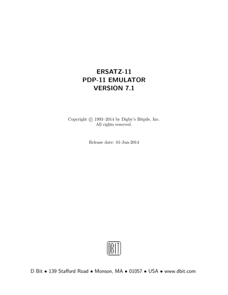Ersatz-11 full version V7.0 documentation (DOS) Ersatz-11 full version V7.0 documentation (DOS)
