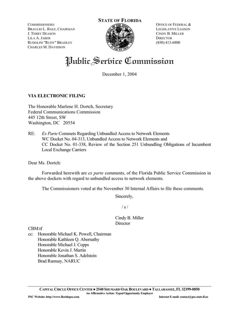 12/1/2004 Ex Parte Comments in WC Docket No. 04-313, Unbundled Access to Network Elements and CC Docket No. 01 12/1/2004 Ex Parte Comments in WC Docket No. 04-313, Unbundled Access to Network Elements and CC Docket No. 01