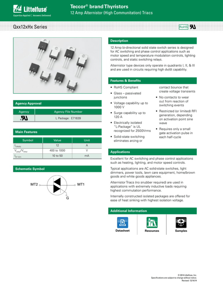 Switching Thyristors Qxx12xHx Series Datasheet Switching Thyristors Qxx12xHx Series Datasheet