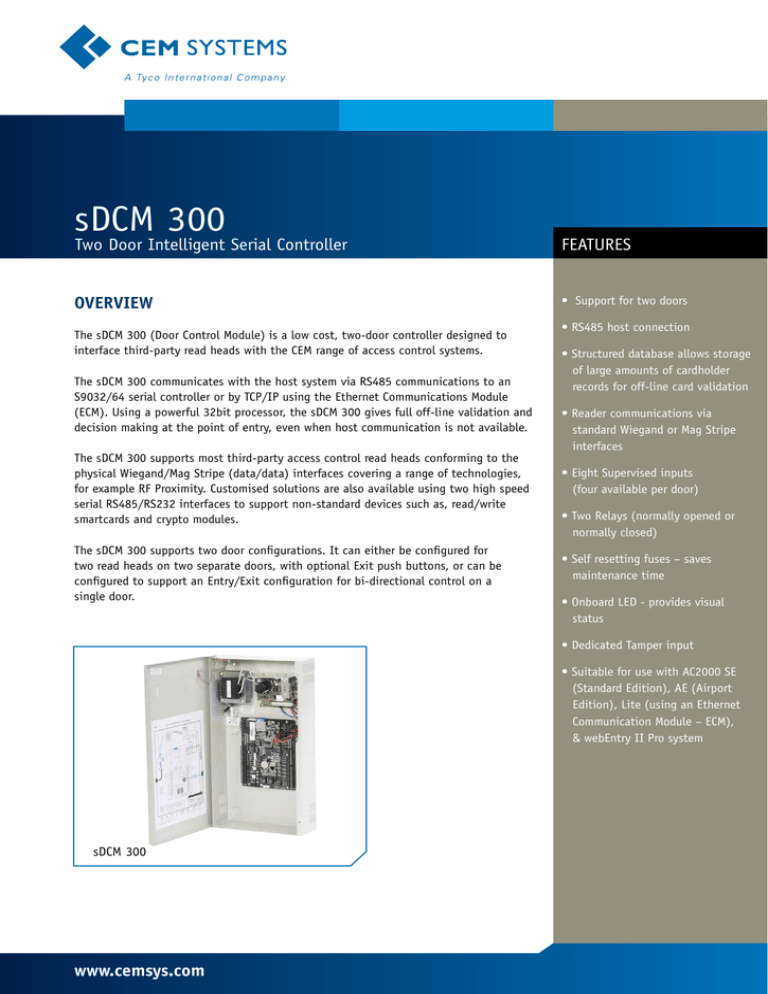 CEM sDCM 300 Access control system controllers datasheet CEM sDCM 300 Access control system controllers datasheet