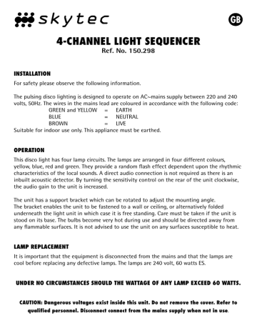 4-CHANNEL LIGHT SEQUENCER Ref. No. 150.298 | Manualzz