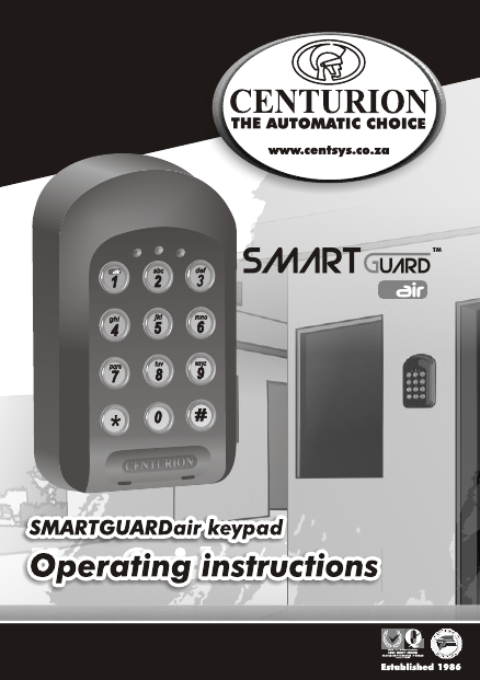 SMARTGUARDair keypad Operating instructions Centurion Logo SMARTGUARDair keypad Operating instructions Centurion Logo
