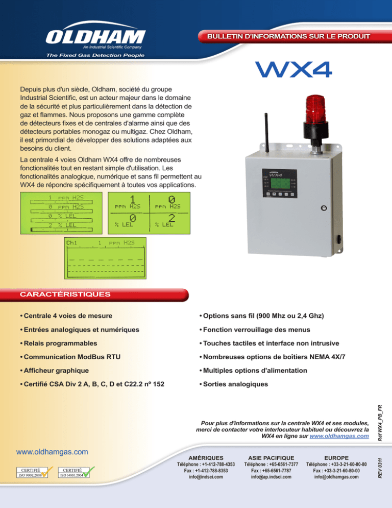 Oldham WX4 Controller Product Bulletin (French) Oldham WX4 Controller Product Bulletin (French)