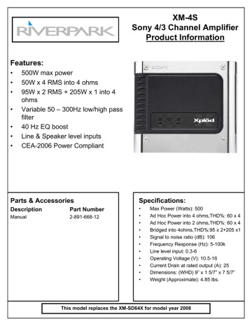 XM-4S Product Information Document XM-4S Product Information Document