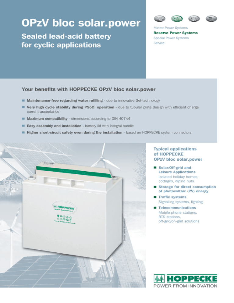 Hoppecke OPzV bloc solar.power 6 Volt / 12 Volt Hoppecke OPzV bloc solar.power 6 Volt / 12 Volt