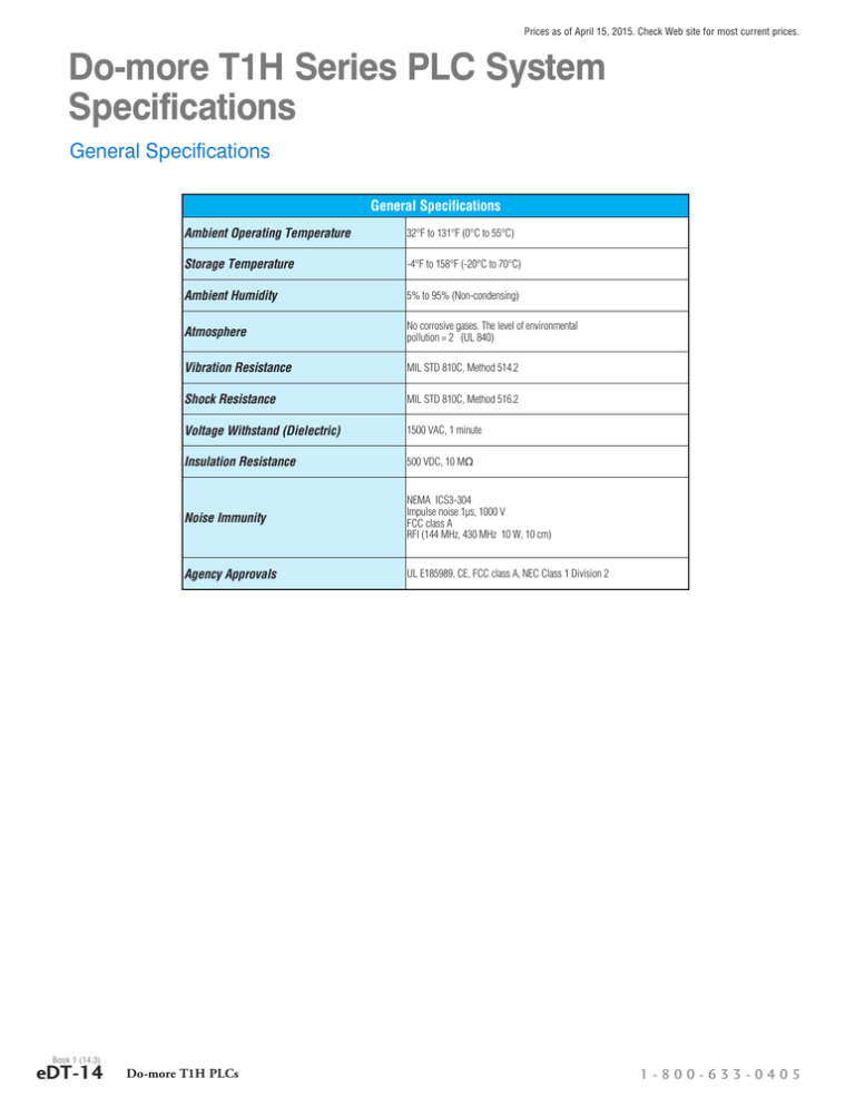 Do-more T1H PLC Technical Specs Do-more T1H PLC Technical Specs