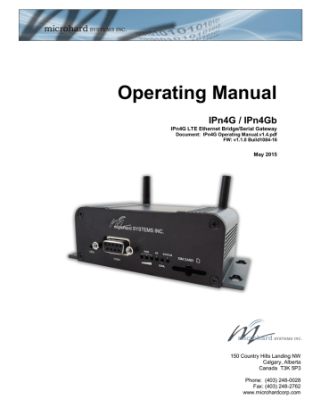 Microhard Systems IPN4G Operating Manual | Manualzz Microhard Systems IPN4G Operating Manual | Manualzz