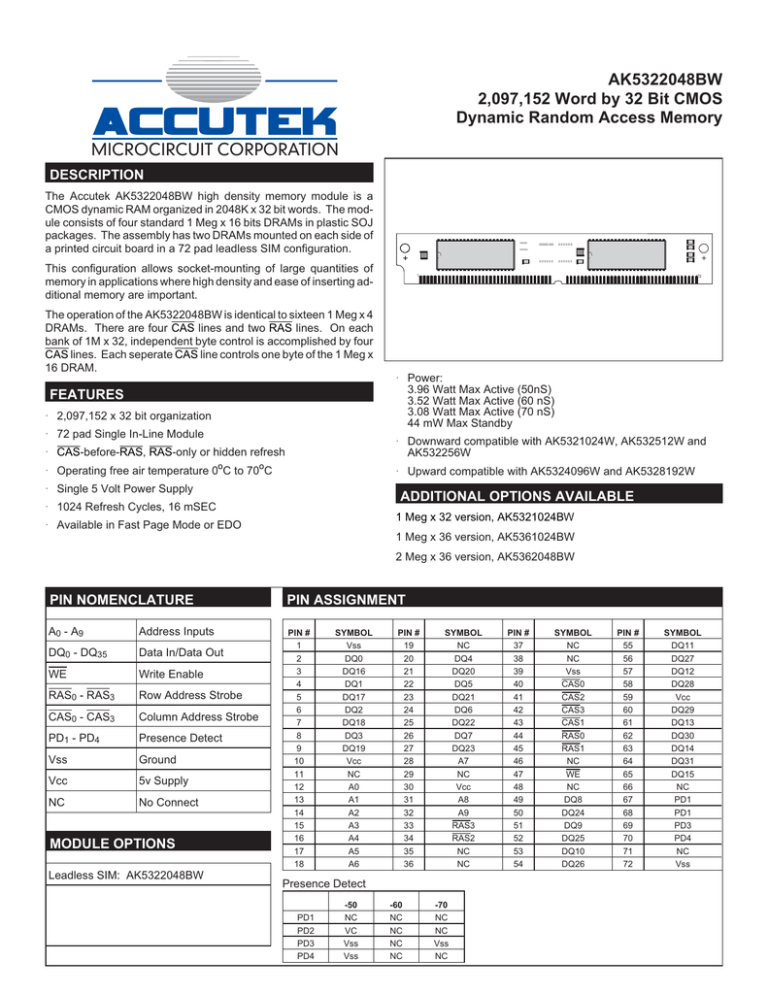 datasheet for AK5322048BW by Accutek Microcircuit Corporation datasheet for AK5322048BW by Accutek Microcircuit Corporation