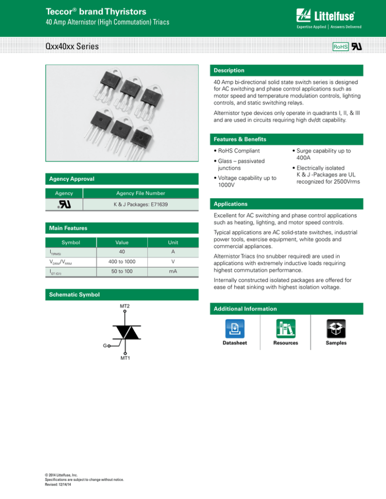 Switching Thyristors Qxx40xx Series Datasheet Switching Thyristors Qxx40xx Series Datasheet