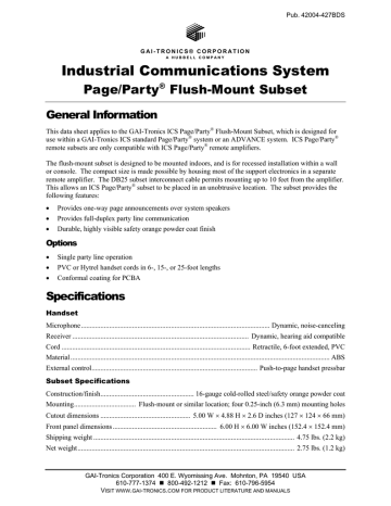 Industrial Communications System Page/Party Flush-Mount Subset General Information Industrial Communications System Page/Party Flush-Mount Subset General Information