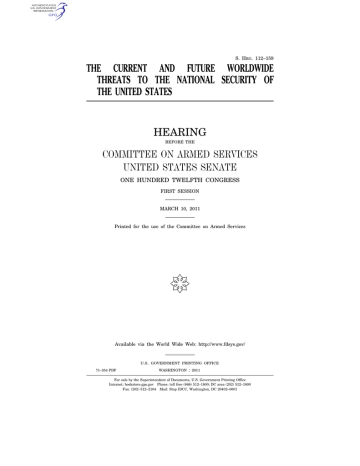 ( THE CURRENT AND FUTURE WORLDWIDE THREATS TO THE NATIONAL SECURITY OF ( THE CURRENT AND FUTURE WORLDWIDE THREATS TO THE NATIONAL SECURITY OF