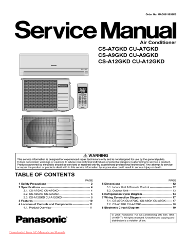 Panasonic CS-A12GKD User Guide Manual Pdf | Manualzz