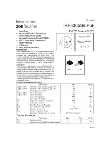 Infineon IRF5305S MOSFET Data Sheet Manualzz