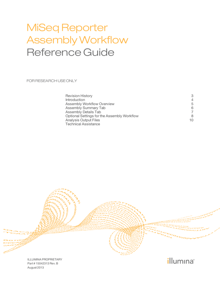 MiSeq Reporter Assembly Workflow Reference Guide (15042313 Rev. B) MiSeq Reporter Assembly Workflow Reference Guide (15042313 Rev. B)