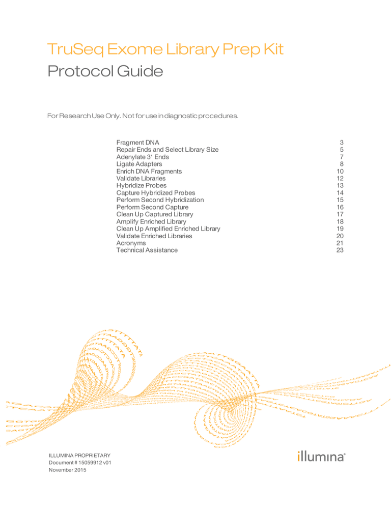 TruSeq Exome Library Prep Protocol Guide (15059912 v01) TruSeq Exome Library Prep Protocol Guide (15059912 v01)
