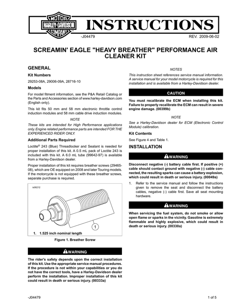 Kit, A/C Legal, Touring, Gloss Black Instruction Sheet Kit, A/C Legal, Touring, Gloss Black Instruction Sheet