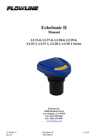 EchoSonic II LU23-0, LU27-0, LU28-0, LU29-0, LU23-1, LU27-1, LU28-1, LU29 EchoSonic II LU23-0, LU27-0, LU28-0, LU29-0, LU23-1, LU27-1, LU28-1, LU29