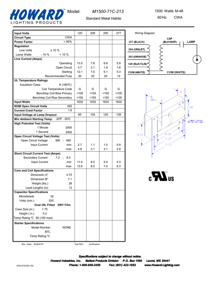 M1500-71C-213 Model: M-48 1500 M1500-71C-213 Model: M-48 1500