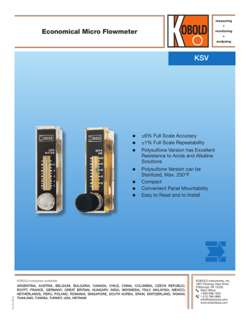 Kobold KSV Series Flow Meters Datasheet Kobold KSV Series Flow Meters Datasheet
