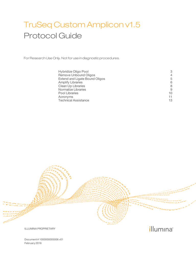 TruSeq Custom Amplicon v1.5 Protocol Guide (1000000005006 v01) TruSeq Custom Amplicon v1.5 Protocol Guide (1000000005006 v01)
