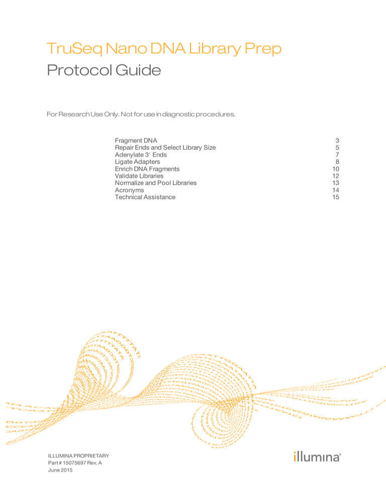 TruSeq Nano DNA Libary Prep Protocol Guide (15075697 A) TruSeq Nano DNA Libary Prep Protocol Guide (15075697 A)