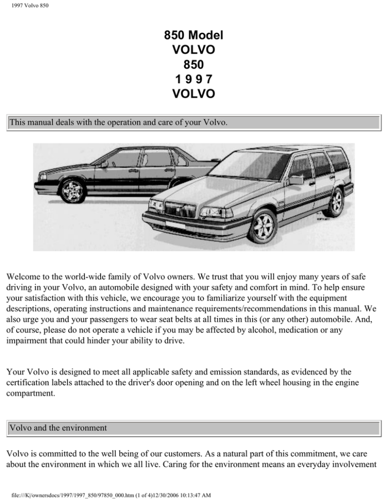 850 Model VOLVO 850 1 9 9 7 850 Model VOLVO 850 1 9 9 7