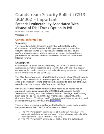 Grandstream Security Bulletin GS13 Grandstream Security Bulletin GS13