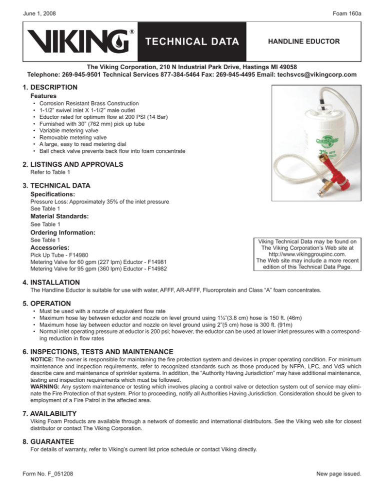 TECHNICAL DATA HANDLINE EDuCTor TECHNICAL DATA HANDLINE EDuCTor