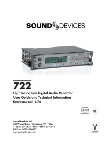 722 High Resolution Digital Audio Recorder User Guide and Technical Information 722 High Resolution Digital Audio Recorder User Guide and Technical Information