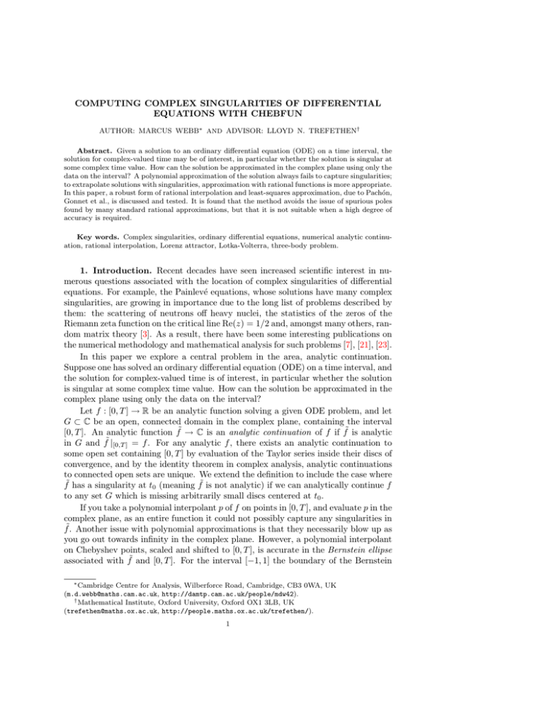 Computing Complex Singularities of Differential Equations with Chebfun Computing Complex Singularities of Differential Equations with Chebfun
