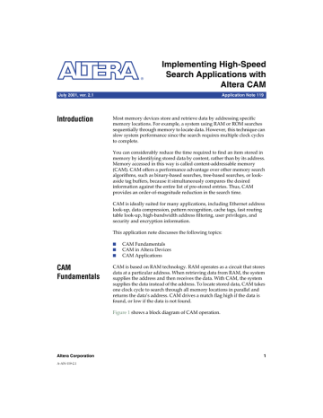 AN 119 Implementing High-Speed Search Applications with APEX CAM AN 119 Implementing High-Speed Search Applications with APEX CAM