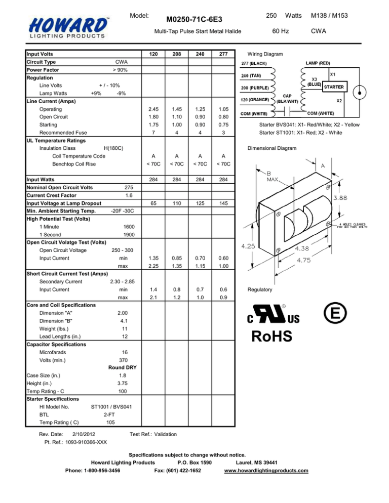 M0250-71C-6E3 Model: Watts M138 / M153 M0250-71C-6E3 Model: Watts M138 / M153