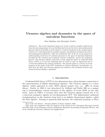 Virasoro algebra and dynamics in the space of univalent functions Virasoro algebra and dynamics in the space of univalent functions