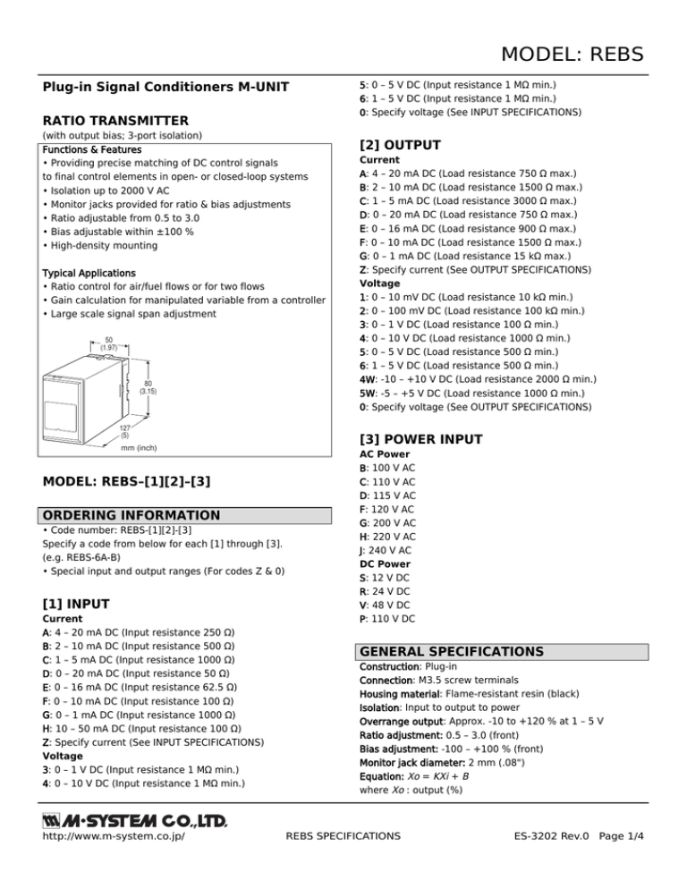 MODEL: REBS Plug-in Signal Conditioners M-UNIT MODEL: REBS Plug-in Signal Conditioners M-UNIT