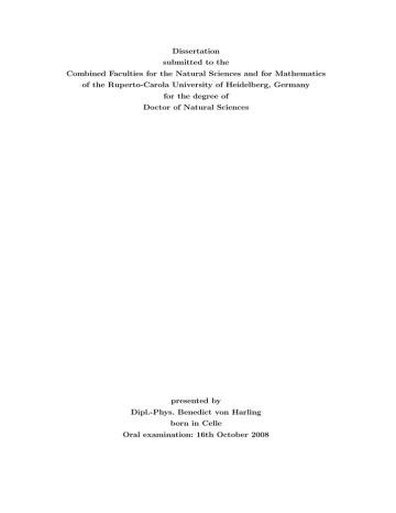 Dissertation submitted to the of the Ruperto-Carola University of Heidelberg, Germany Dissertation submitted to the of the Ruperto-Carola University of Heidelberg, Germany