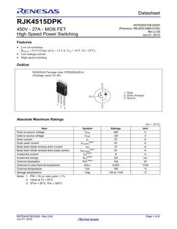RJK4515DPK Datasheet RJK4515DPK Datasheet