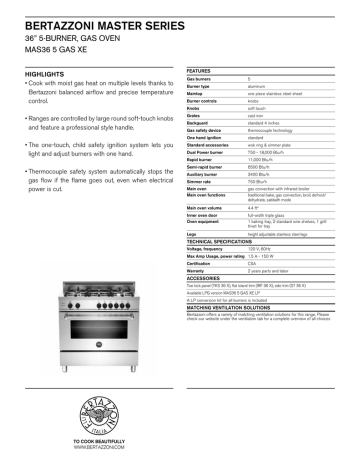 MAS36 5 GAS XE specifications sheet MAS36 5 GAS XE specifications sheet