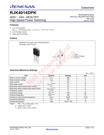 RJK4014DPK Datasheet RJK4014DPK Datasheet