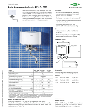 Instantaneous water heater M 3..7 / SMB Instantaneous water heater M 3..7 / SMB