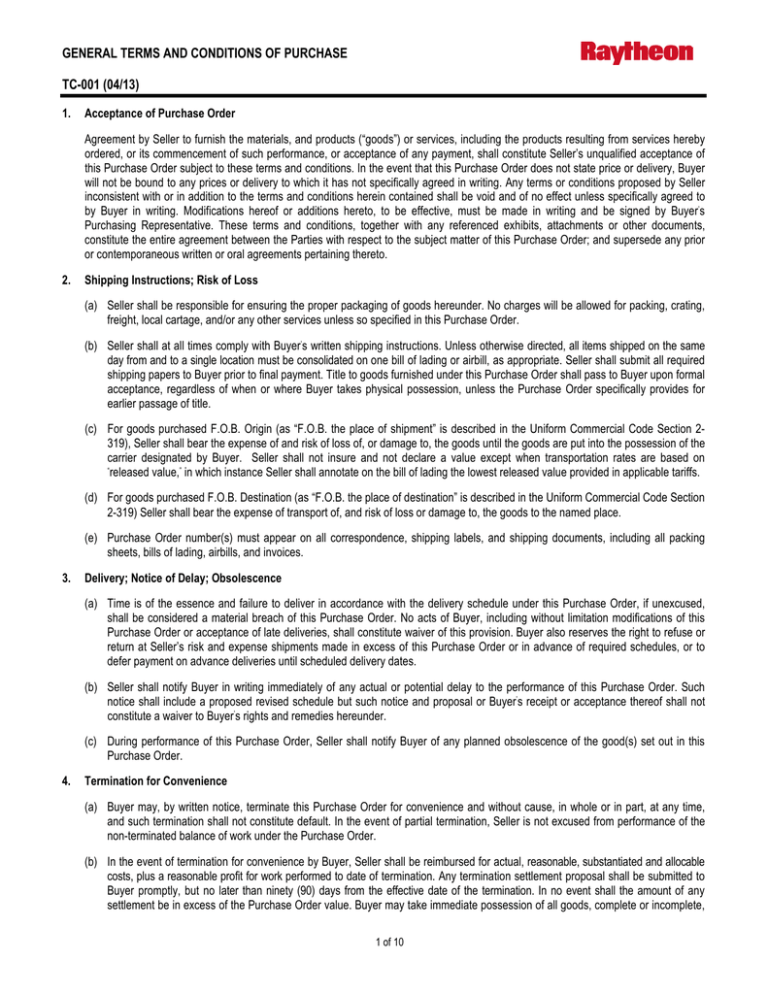 TC-001: General Terms and Conditions of Purchase TC-001: General Terms and Conditions of Purchase