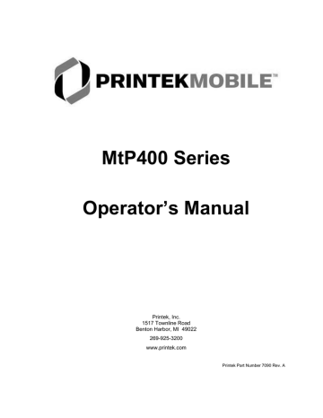 Printek | MtP400 Series Mobile Thermal Printer | User manual | Operator s Manual | Manualzz Printek | MtP400 Series Mobile Thermal Printer | User manual | Operator s Manual | Manualzz