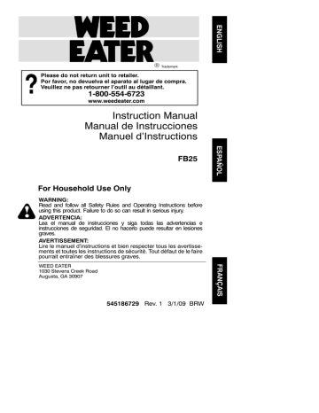 Weed Eater WEED EATER FB25 User manual Weed Eater WEED EATER FB25 User manual