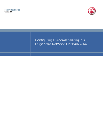 Configuring IP Address Sharing in a Large Scale Network: DNS64/NAT64 DEPLOYMENT GUIDE Configuring IP Address Sharing in a Large Scale Network: DNS64/NAT64 DEPLOYMENT GUIDE