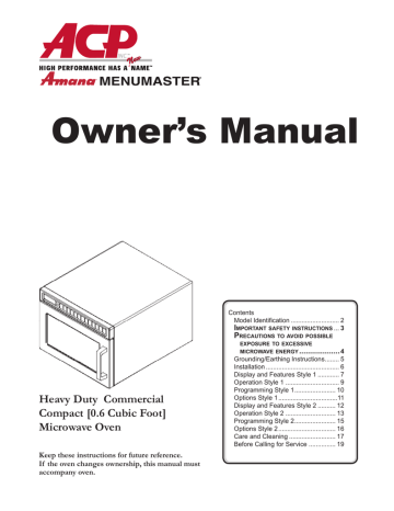 ACP Heavy Duty Commercial Compact Microwave Oven Owner's Manual | Manualzz