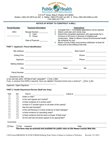 Well Construction Permit Well Construction Permit