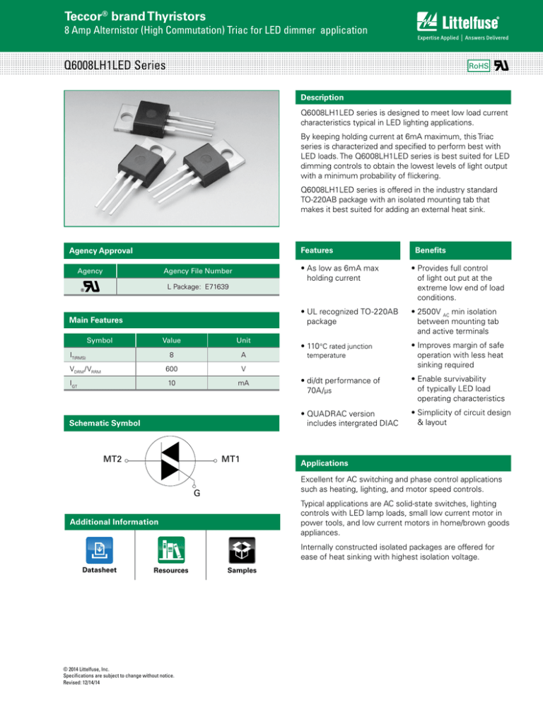 Switching Thyristors Q6008xH1LED Datasheet Switching Thyristors Q6008xH1LED Datasheet