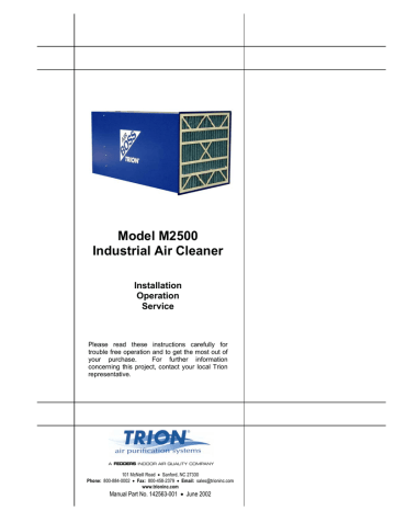 Trion M2500 Air Cleaner Owners Manual | Manualzz