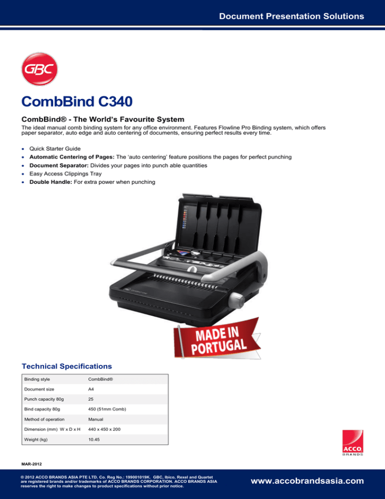 CombBind C340 Document Presentation Solutions The World’s Favourite System CombBind C340 Document Presentation Solutions The World’s Favourite System