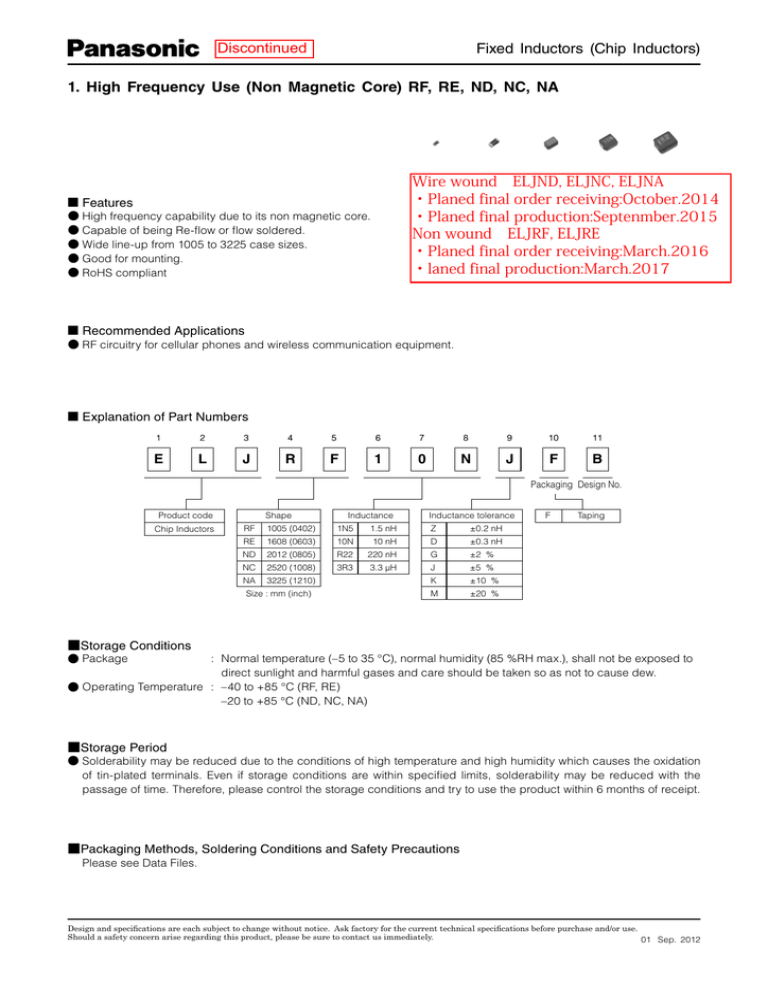Resistors Inductors Inductors (Coils) Chip Inductors High Freq.Use(Non Magnetic Core) Data Sheet Resistors Inductors Inductors (Coils) Chip Inductors High Freq.Use(Non Magnetic Core) Data Sheet